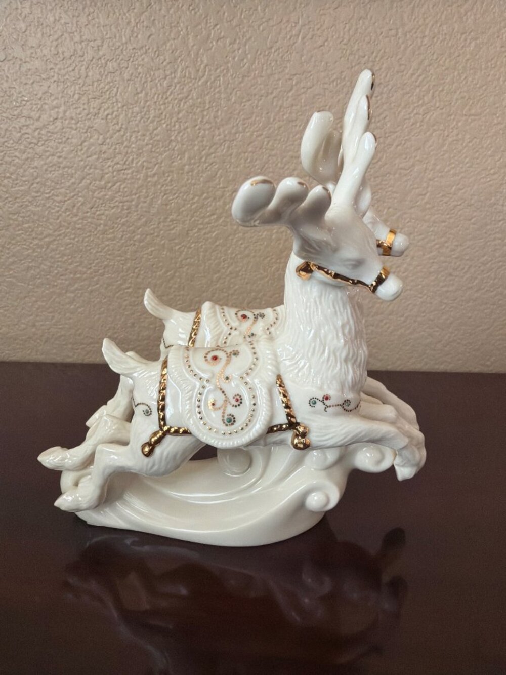 Lenox Dash Away All Comet & Cupid Reindeer Figurine 24K Gold Retired REPAIRED